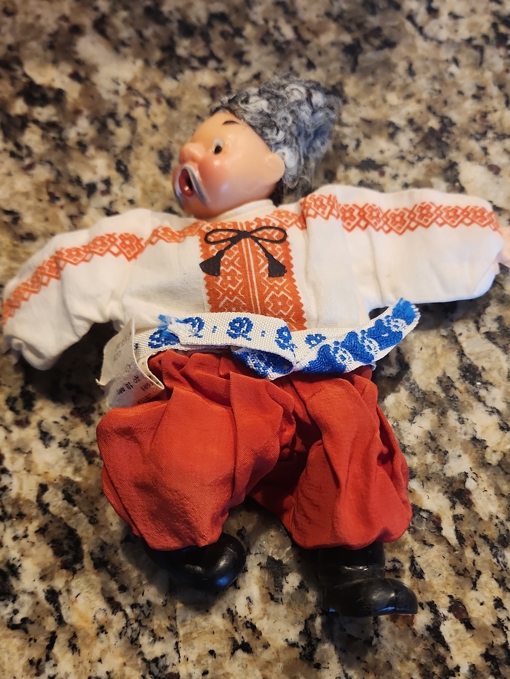 VTG RUSSIAN UKRANIAN Handmade Eastern European Style Cloth Doll with Red Pants